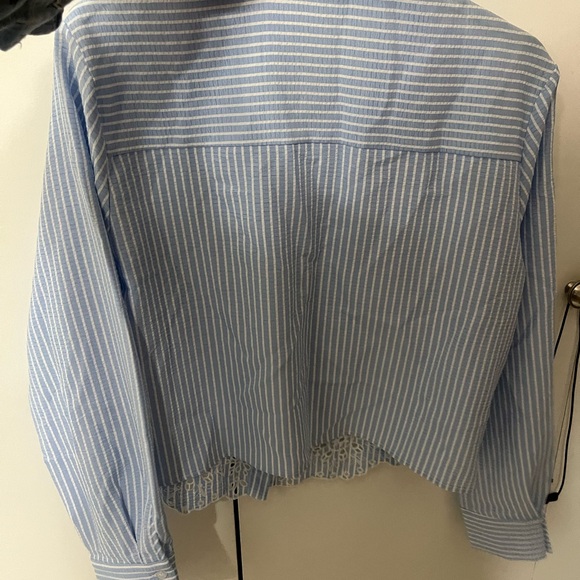Milk & Honey Blue Striped Blouse with Lace Trim - Picture 8 of 8